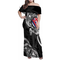 Personalised Hawaii Prince Kuhio Family Matching Off Shoulder Maxi Dress and Hawaiian Shirt Hawaiian Maile Lei