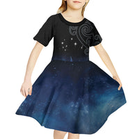 New Zealand Matariki Kid Short Sleeve Dress Pleiades Star Cluster Blue Galaxy