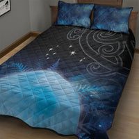 New Zealand Matariki Quilt Bed Set Pleiades Star Cluster Blue Galaxy