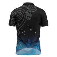 New Zealand Matariki Zipper Polo Shirt Pleiades Star Cluster Blue Galaxy