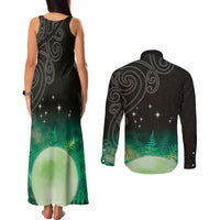 New Zealand Matariki Couples Matching Tank Maxi Dress and Long Sleeve Button Shirt Pleiades Star Cluster Green Galaxy
