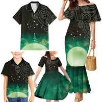 New Zealand Matariki Family Matching Mermaid Dress and Hawaiian Shirt Pleiades Star Cluster Green Galaxy LT05 - Polynesian Pride