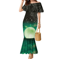 New Zealand Matariki Family Matching Mermaid Dress and Hawaiian Shirt Pleiades Star Cluster Green Galaxy LT05 Mom's Dress Green - Polynesian Pride