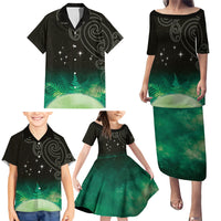 New Zealand Matariki Family Matching Puletasi and Hawaiian Shirt Pleiades Star Cluster Green Galaxy