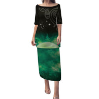 New Zealand Matariki Family Matching Puletasi and Hawaiian Shirt Pleiades Star Cluster Green Galaxy