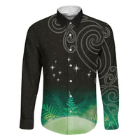 New Zealand Matariki Family Matching Short Sleeve Bodycon Dress and Hawaiian Shirt Pleiades Star Cluster Green Galaxy LT05 Dad's Shirt - Long Sleeve Green - Polynesian Pride