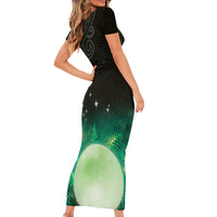 New Zealand Matariki Family Matching Short Sleeve Bodycon Dress and Hawaiian Shirt Pleiades Star Cluster Green Galaxy LT05 - Polynesian Pride