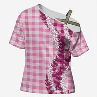 Pink Hawaii Palaka Cross Shoulder Shirt Hawaiian Honohono Lei