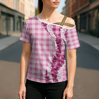 Pink Hawaii Palaka Cross Shoulder Shirt Hawaiian Honohono Lei