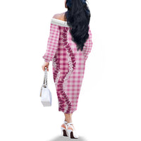 Pink Hawaii Palaka Family Matching Off The Shoulder Long Sleeve Dress and Hawaiian Shirt Hawaiian Honohono Lei