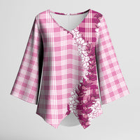 Pink Hawaii Palaka Kimono Sleeve Blouse Hawaiian Honohono Lei