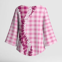 Pink Hawaii Palaka Kimono Sleeve Blouse Hawaiian Honohono Lei