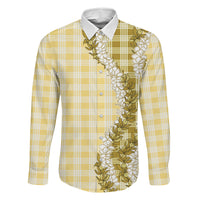 Yellow Hawaii Palaka Family Matching Tank Maxi Dress and Hawaiian Shirt Hawaiian Honohono Lei LT05 Dad's Shirt - Long Sleeve Yellow - Polynesian Pride