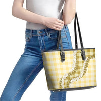 Yellow Hawaii Palaka Leather Tote Bag Hawaiian Honohono Lei