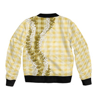 Yellow Hawaii Palaka Sleeve Zip Bomber Jacket Hawaiian Honohono Lei