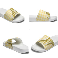 Yellow Hawaii Palaka Slide Sandals Hawaiian Honohono Lei