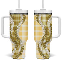 Yellow Hawaii Palaka Tumbler With Handle Hawaiian Honohono Lei