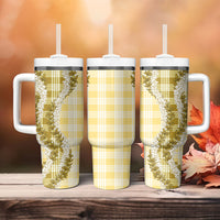 Yellow Hawaii Palaka Tumbler With Handle Hawaiian Honohono Lei