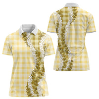 Yellow Hawaii Palaka Women Polo Shirt Hawaiian Honohono Lei