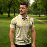 Yellow Hawaii Palaka Zipper Polo Shirt Hawaiian Honohono Lei LT05 - Polynesian Pride