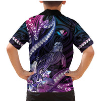 Hawaiian Monk Seal Family Matching Mermaid Dress and Hawaiian Shirt Kakau Tribal Pattern Violet Gradient