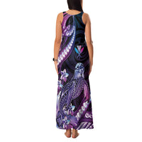 Hawaiian Monk Seal Family Matching Tank Maxi Dress and Hawaiian Shirt Kakau Tribal Pattern Violet Gradient