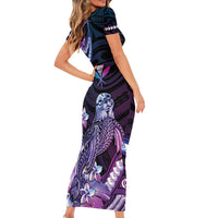 Hawaiian Monk Seal Short Sleeve Bodycon Dress Kakau Tribal Pattern Violet Gradient