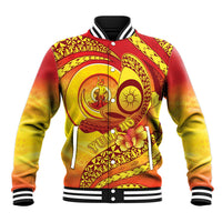 Vanuatu 46 Yia Indipendens Anivesari Baseball Jacket Tamtam Drum With Boar Tusk LT05 Unisex Yellow - Polynesian Pride