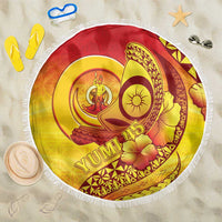 Vanuatu 46 Yia Indipendens Anivesari Beach Blanket Tamtam Drum With Boar Tusk LT05 One Size 150cm Yellow - Polynesian Pride