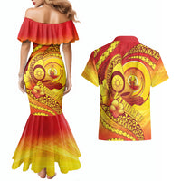 Vanuatu 46 Yia Indipendens Anivesari Couples Matching Mermaid Dress and Hawaiian Shirt Tamtam Drum With Boar Tusk LT05 - Polynesian Pride