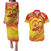 Vanuatu 45 Yia Indipendens Anivesari Couples Matching Puletasi and Hawaiian Shirt Tamtam Drum With Boar Tusk - Polynesian Pride