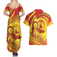 Vanuatu 46 Yia Indipendens Anivesari Couples Matching Summer Maxi Dress and Hawaiian Shirt Tamtam Drum With Boar Tusk LT05 - Polynesian Pride