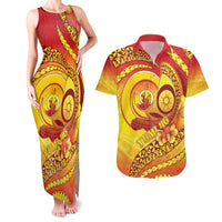 Vanuatu 46 Yia Indipendens Anivesari Couples Matching Tank Maxi Dress and Hawaiian Shirt Tamtam Drum With Boar Tusk LT05 Yellow - Polynesian Pride