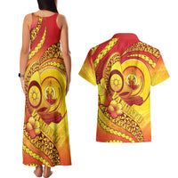 Vanuatu 46 Yia Indipendens Anivesari Couples Matching Tank Maxi Dress and Hawaiian Shirt Tamtam Drum With Boar Tusk LT05 - Polynesian Pride