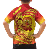 Vanuatu 46 Yia Indipendens Anivesari Family Matching Off Shoulder Maxi Dress and Hawaiian Shirt Tamtam Drum With Boar Tusk LT05 - Polynesian Pride