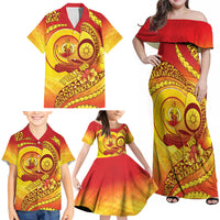 Vanuatu 46 Yia Indipendens Anivesari Family Matching Off Shoulder Maxi Dress and Hawaiian Shirt Tamtam Drum With Boar Tusk LT05 - Polynesian Pride
