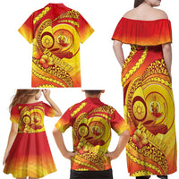 Vanuatu 46 Yia Indipendens Anivesari Family Matching Off Shoulder Maxi Dress and Hawaiian Shirt Tamtam Drum With Boar Tusk LT05 - Polynesian Pride
