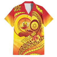 Vanuatu 46 Yia Indipendens Anivesari Family Matching Off Shoulder Maxi Dress and Hawaiian Shirt Tamtam Drum With Boar Tusk LT05 Dad's Shirt - Short Sleeve Yellow - Polynesian Pride