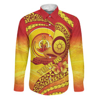 Vanuatu 46 Yia Indipendens Anivesari Family Matching Off Shoulder Maxi Dress and Hawaiian Shirt Tamtam Drum With Boar Tusk LT05 Dad's Shirt - Long Sleeve Yellow - Polynesian Pride