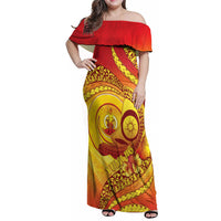 Vanuatu 46 Yia Indipendens Anivesari Family Matching Off Shoulder Maxi Dress and Hawaiian Shirt Tamtam Drum With Boar Tusk LT05 Mom's Dress Yellow - Polynesian Pride