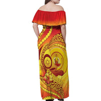 Vanuatu 46 Yia Indipendens Anivesari Family Matching Off Shoulder Maxi Dress and Hawaiian Shirt Tamtam Drum With Boar Tusk LT05 - Polynesian Pride