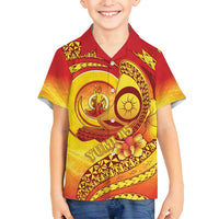 Vanuatu 46 Yia Indipendens Anivesari Family Matching Off Shoulder Maxi Dress and Hawaiian Shirt Tamtam Drum With Boar Tusk LT05 Son's Shirt Yellow - Polynesian Pride