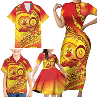 Vanuatu 45 Yia Indipendens Anivesari Family Matching Short Sleeve Bodycon Dress and Hawaiian Shirt Tamtam Drum With Boar Tusk - Polynesian Pride