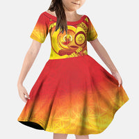 Vanuatu 46 Yia Indipendens Anivesari Family Matching Summer Maxi Dress and Hawaiian Shirt Tamtam Drum With Boar Tusk LT05 Daughter's Dress Yellow - Polynesian Pride