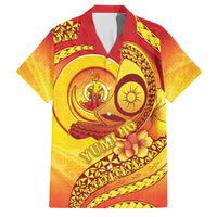 Vanuatu 46 Yia Indipendens Anivesari Family Matching Summer Maxi Dress and Hawaiian Shirt Tamtam Drum With Boar Tusk LT05 Dad's Shirt - Short Sleeve Yellow - Polynesian Pride