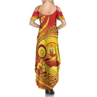 Vanuatu 46 Yia Indipendens Anivesari Family Matching Summer Maxi Dress and Hawaiian Shirt Tamtam Drum With Boar Tusk LT05 - Polynesian Pride