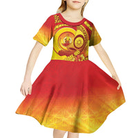 Vanuatu 46 Yia Indipendens Anivesari Kid Short Sleeve Dress Tamtam Drum With Boar Tusk LT05 - Polynesian Pride