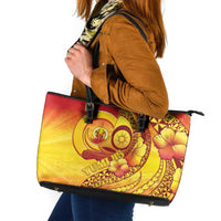 Vanuatu 46 Yia Indipendens Anivesari Leather Tote Bag Tamtam Drum With Boar Tusk LT05 Yellow - Polynesian Pride