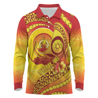 Vanuatu 46 Yia Indipendens Anivesari Long Sleeve Polo Shirt Tamtam Drum With Boar Tusk LT05 Yellow - Polynesian Pride