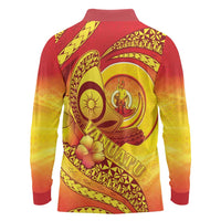 Vanuatu 46 Yia Indipendens Anivesari Long Sleeve Polo Shirt Tamtam Drum With Boar Tusk LT05 - Polynesian Pride